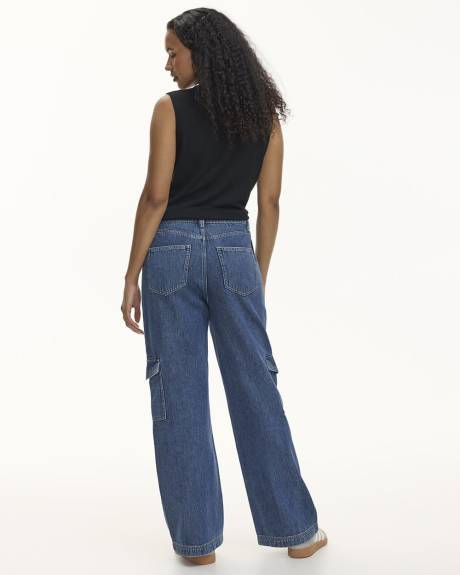 Pantalon cargo en denim à jambe large et taille haute