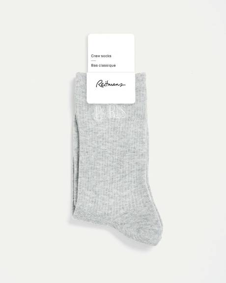 Cotton Crew Socks with "Paris" Embroidery