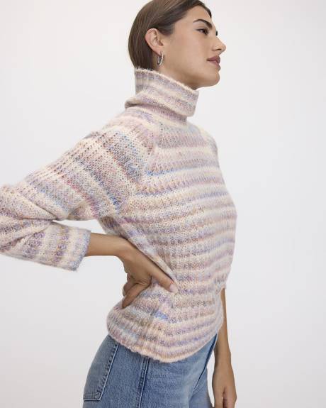 Long-Sleeve Turtle-Neck Herringbone Sweater