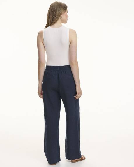 Pantalon en lin à jambe large et taille haute - Petite