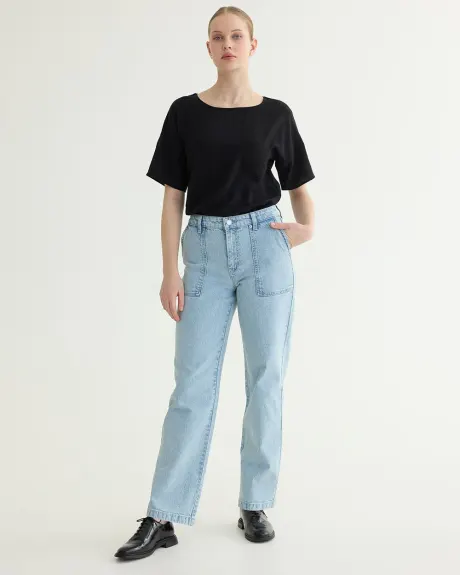 Jean à taille mi-haute et jambe droite avec poches utilitaires - Long