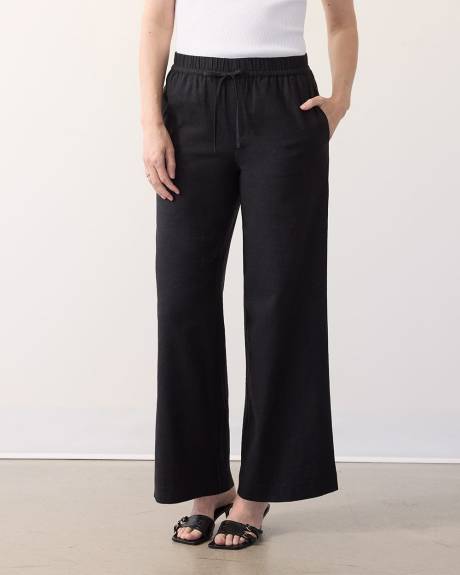 Pantalon en lin à jambe large et taille haute - Petite