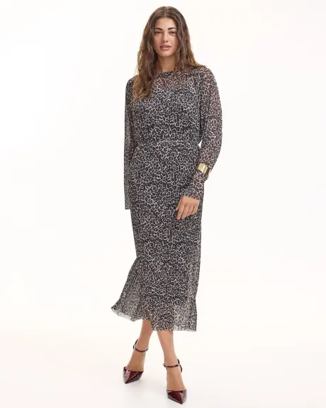 Long-Sleeve Mesh Maxi Dress