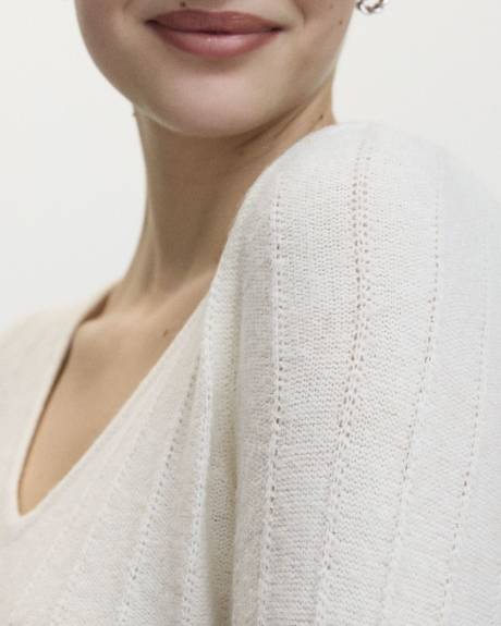 Long-Balloon-Sleeve V-Neck PlushSoft Sweater