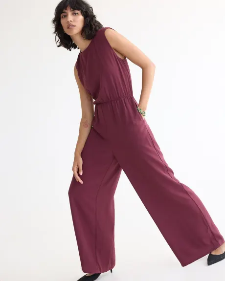 Straight-Leg Sleeveless Jumpsuit with Wrap Back