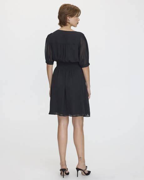 Elbow-Sleeve V-Neck Dress