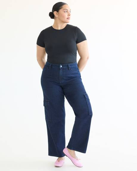 Straight-Leg High-Rise Cargo Denim Pant - Petite