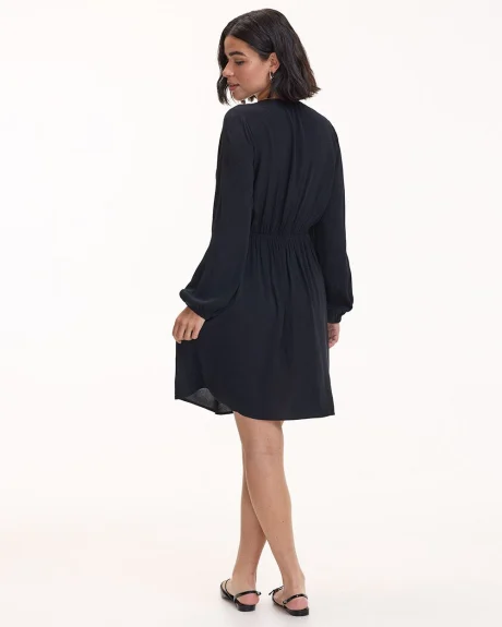 Long-Sleeve V-Neck Dress with Twisted Detail