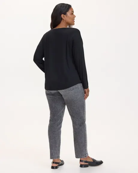 Long-Sleeve Boat-Neck Semi-Fitted Pullover