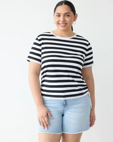 Short-Sleeve Shirred Tee with Drawstrings at Sides