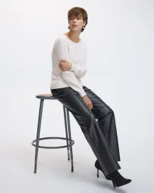 Pantalon à taille haute et jambe droite en faux cuir