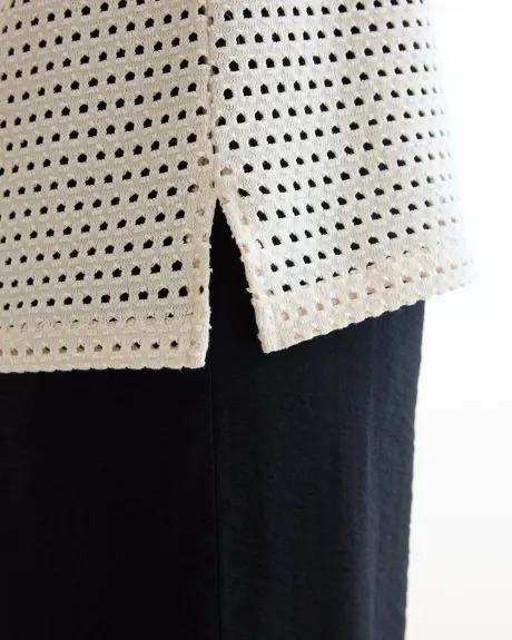 Extended-Sleeve Boat-Neck Mesh Top