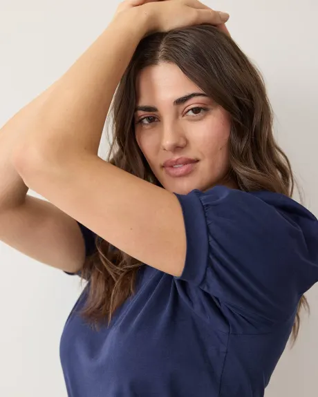 Crew-Neck Tee with Puffy Elbow Sleeves