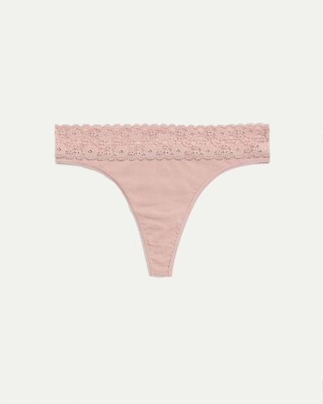 Cotton Tanga Panties with Lace Waistband - R Line