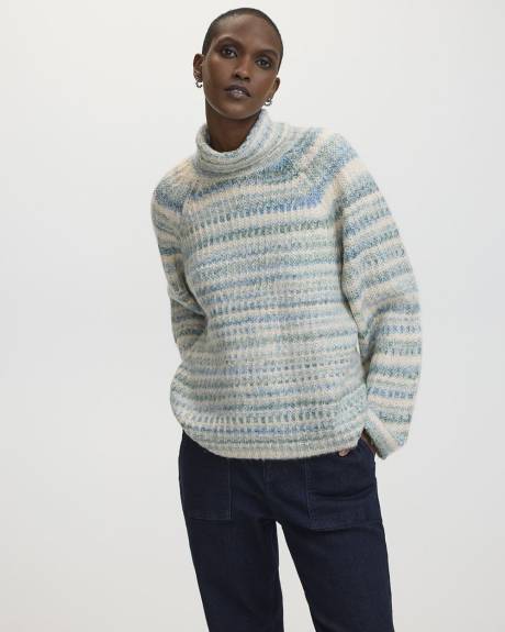 Long-Sleeve Turtle-Neck Herringbone Sweater