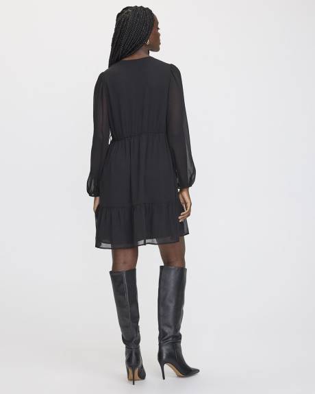 Long-Sleeve V-Neck Tiered Dress