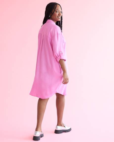 Long-Sleeve Tencel Dress with Shirt Collar