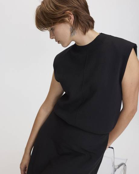 Extended-Sleeve Mock-Neck Top with Shoulder Pads