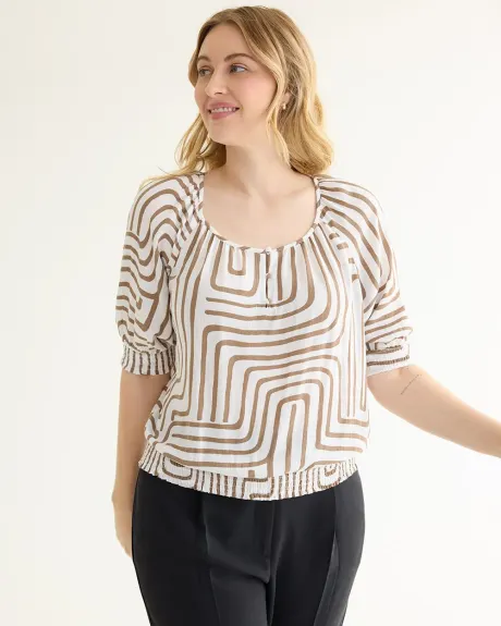 Short-Sleeve Blouse with Scoop Neckline