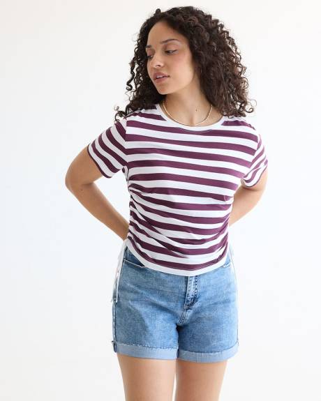 Short-Sleeve Shirred Tee with Drawstrings at Sides