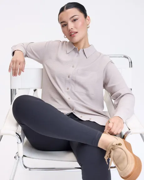 Long-Sleeve Buttoned-Down Blouse with Chest Pocket