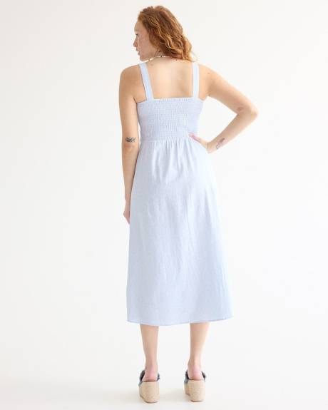 Robe midi sans manches avec haut en nid d'abeille