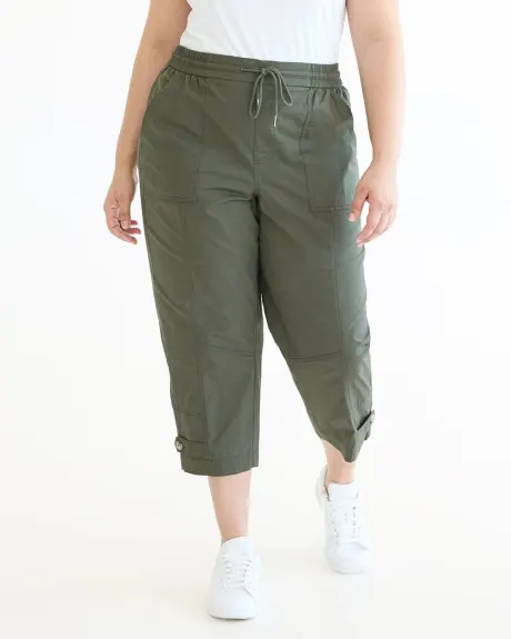 Pantalon capri à taille haute et jambe droite en popeline