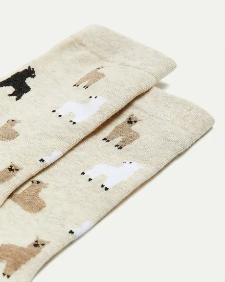 Cotton Crew Socks with Llamas