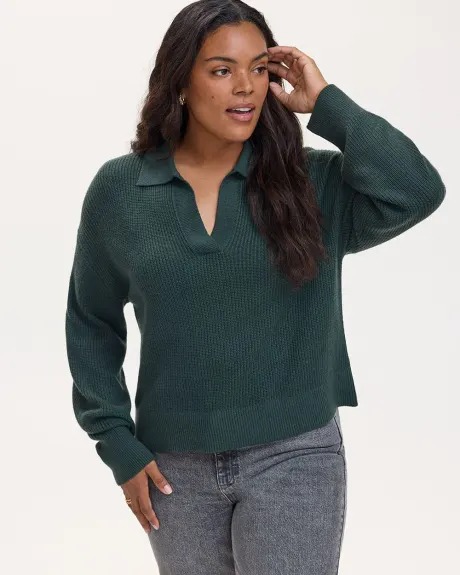 Long-Sleeve Cashmere-Blend Sweater with Johnny Collar