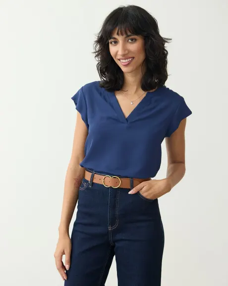 Cap-Sleeve Blouse with Split Neckline - R Essentials