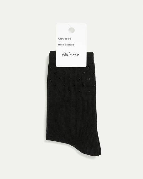 Cotton Crew Socks with Rhinestones