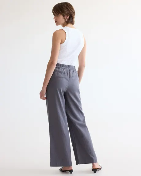 Pantalon en lin à jambe large et taille haute - Long