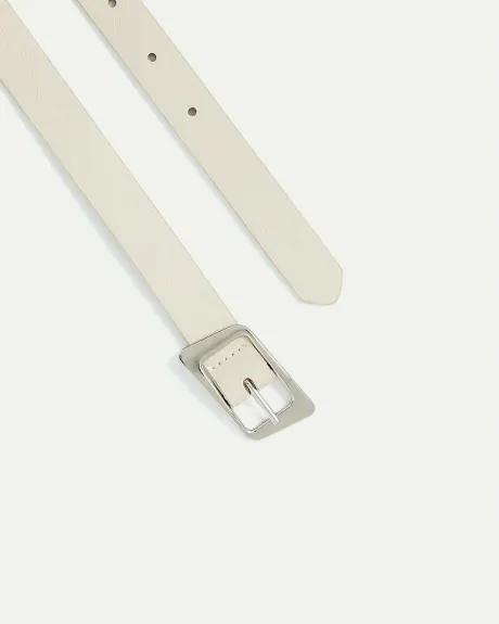 Skinny Faux Leather Belt with Angled Buckle