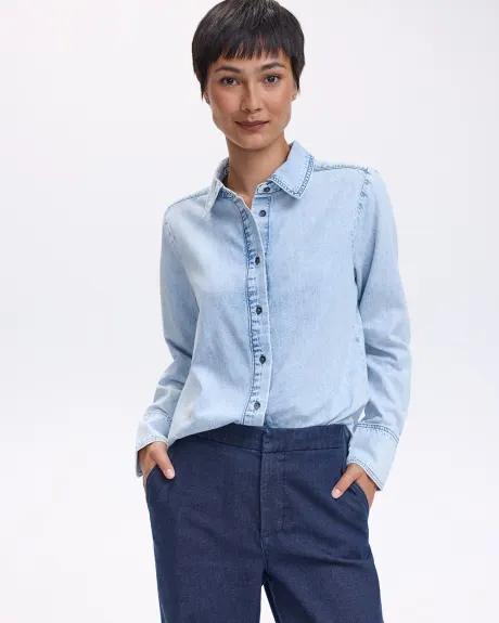 Long-Sleeve Buttoned-Down Denim Blouse