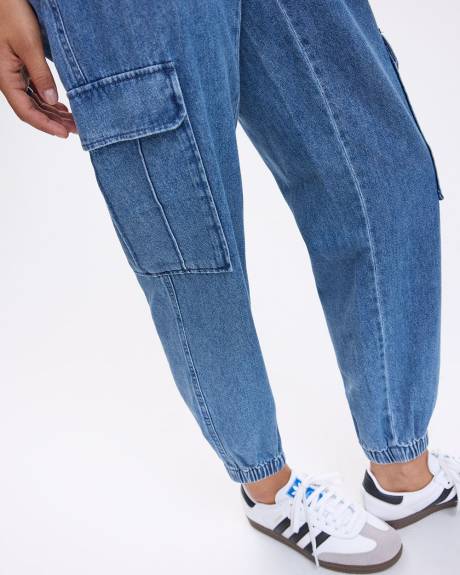 Pantalon jogger en denim avec poches cargo - Petite