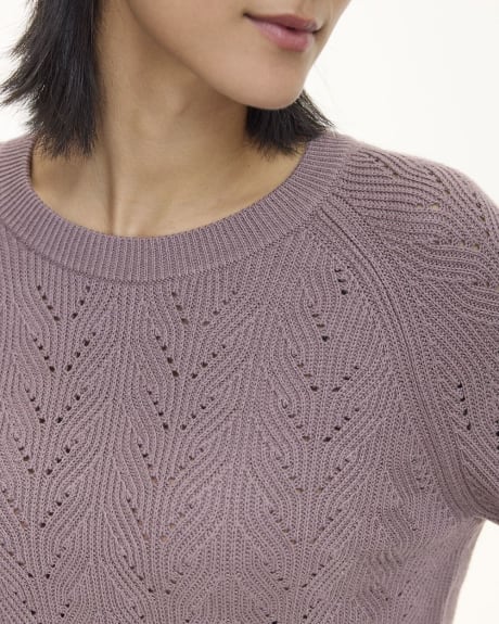 Long-Sleeve Crew-Neck Sweater with Pointelle Stitches