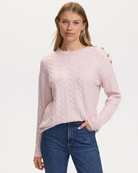 Long-Sleeve Crew-Neck Sweater with Cable Stitches