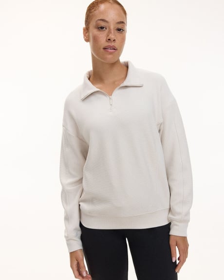 Long-Sleeve Sweater with Half-Zip Mock Neckline - Hyba