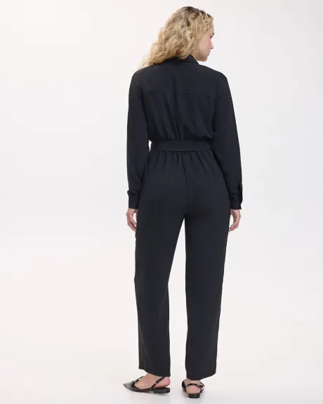 Straight-Leg Long-Sleeve Jumpsuit with Utility Pockets