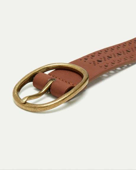 Faux Leather Belt with Perforated Details