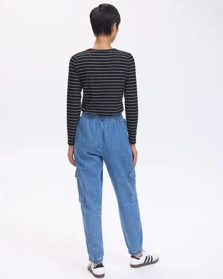 Pantalon jogger en denim avec poches cargo - Petite