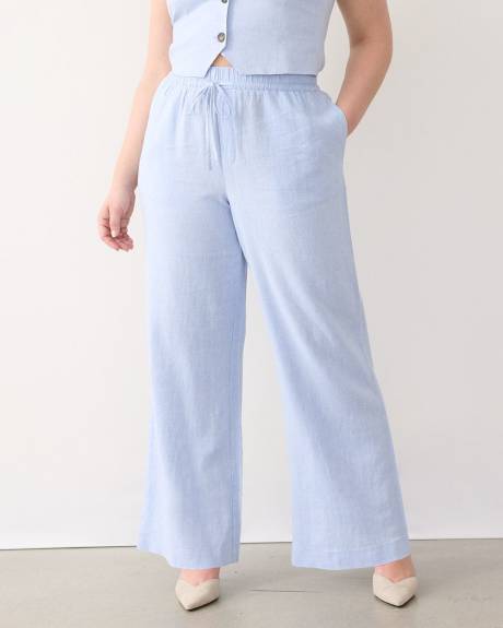 Pantalon en lin à jambe large et taille haute - Petite