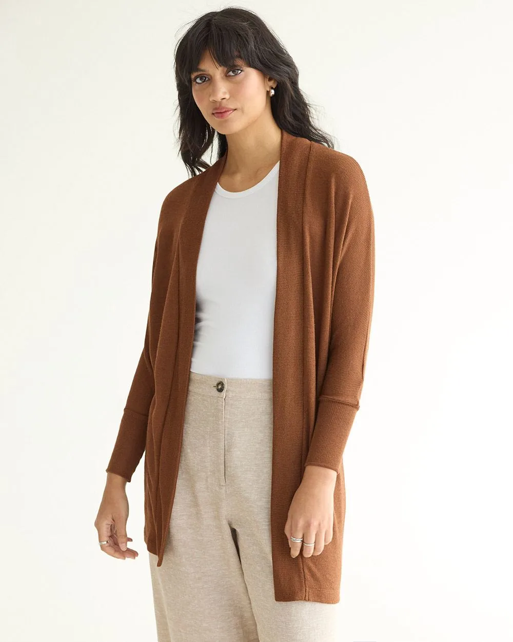 Long-Dolman-Sleeve Open Cardigan