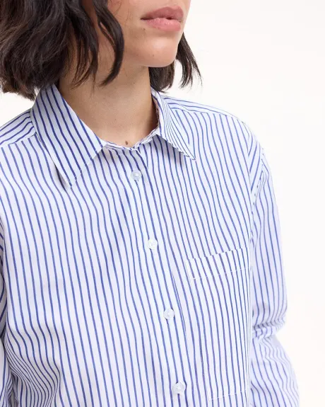 Long-Sleeve Buttoned-Down Blouse with Chest Pocket