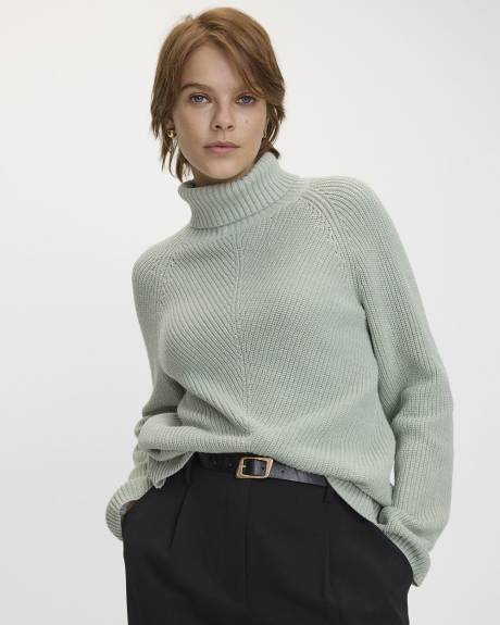 Long-Sleeve Turtle-Neck Herringbone Sweater