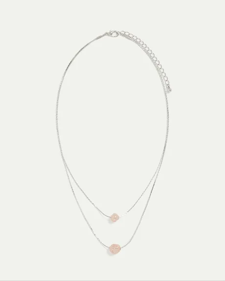 Collier à double chaîne avec pendentifs en perle rose