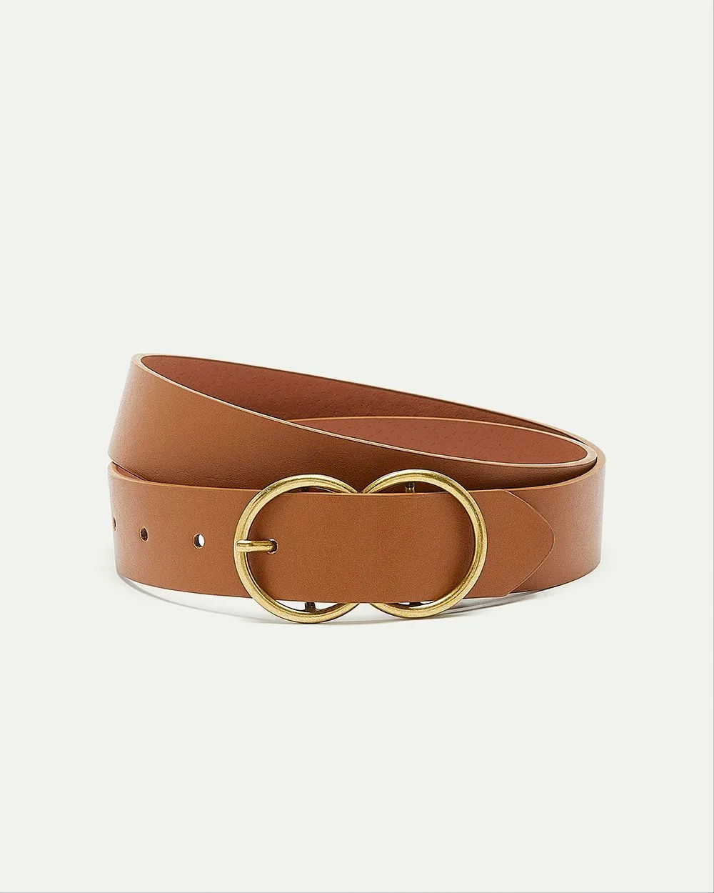 Faux Leather Belt with Double Ring Buckle