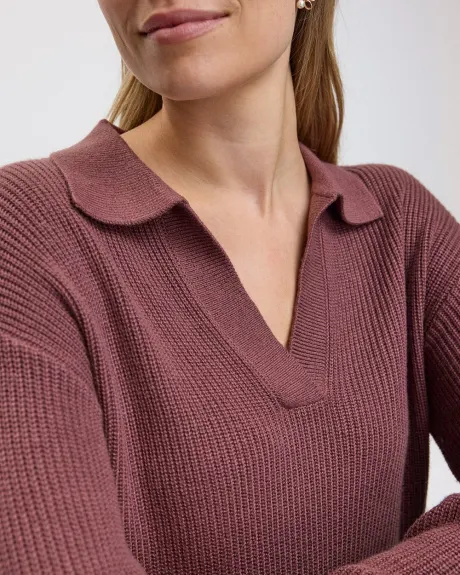 Long-Sleeve Cashmere-Blend Sweater with Johnny Collar