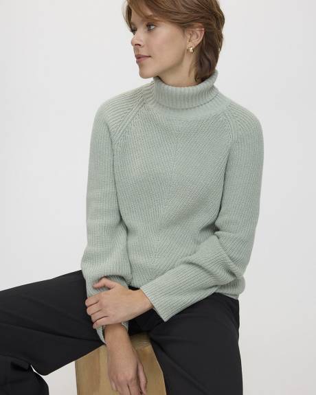 Long-Sleeve Turtle-Neck Herringbone Sweater