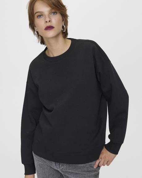 Crew-Neck Sweatshirt with Rhinestones